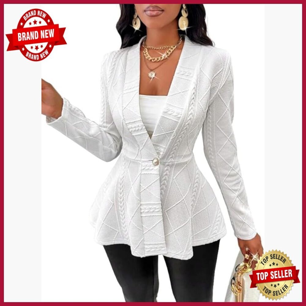 Long Sleeve Knit Blazer Peplum Cardigan Business Casual Office Wear